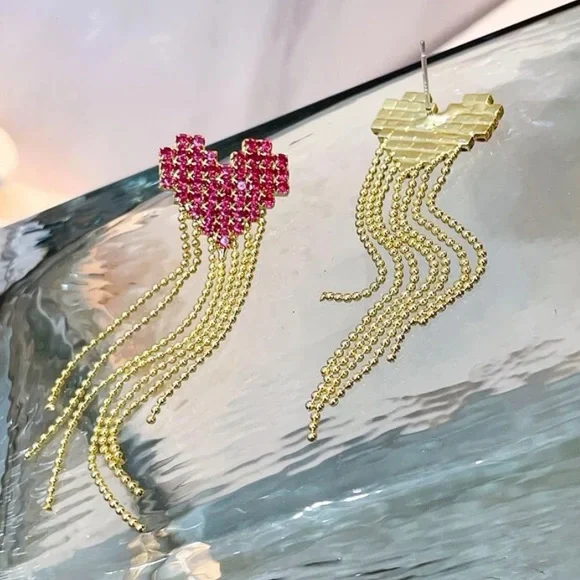 Betsey Johnson Cubic Zirconia Heart Dangle Earrings - Picture 3 of 4